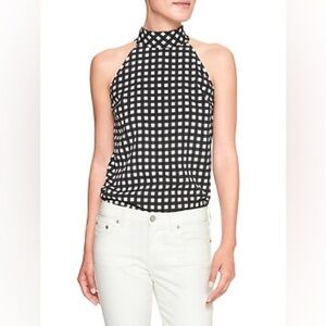 Black and White Checkered Halter Tank with Bow